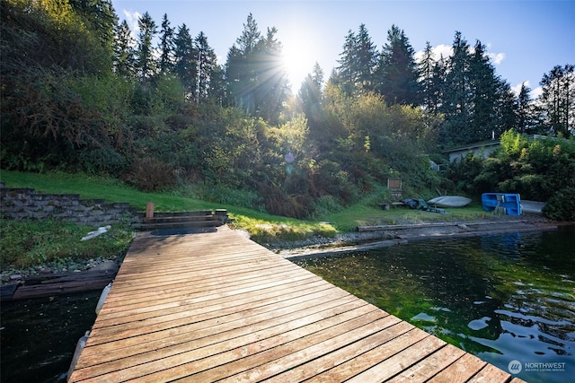 dock area featuring a water view