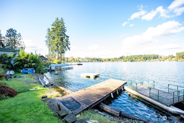 dock area featuring a water view