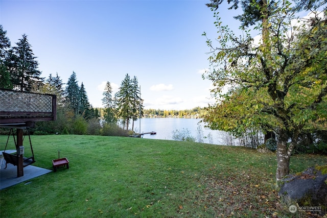 view of yard with a water view