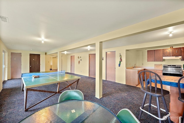 game room with sink and carpet