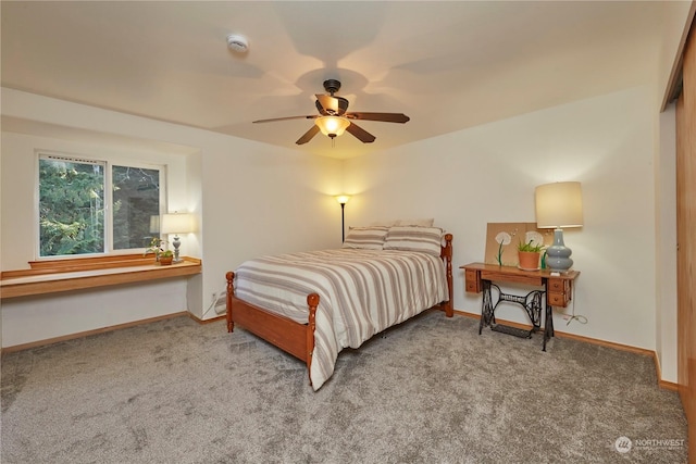 bedroom featuring carpet floors and ceiling fan