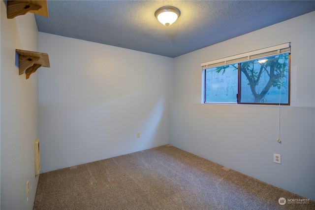 carpeted empty room with a textured ceiling