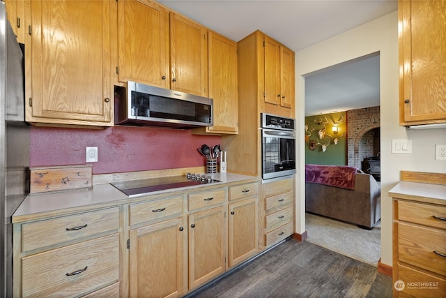 kitchen with dark hardwood / wood-style flooring and appliances with stainless steel finishes