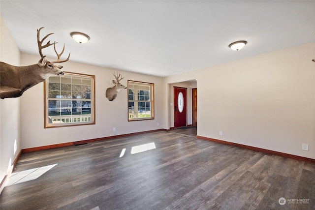 unfurnished living room featuring dark hardwood / wood-style floors