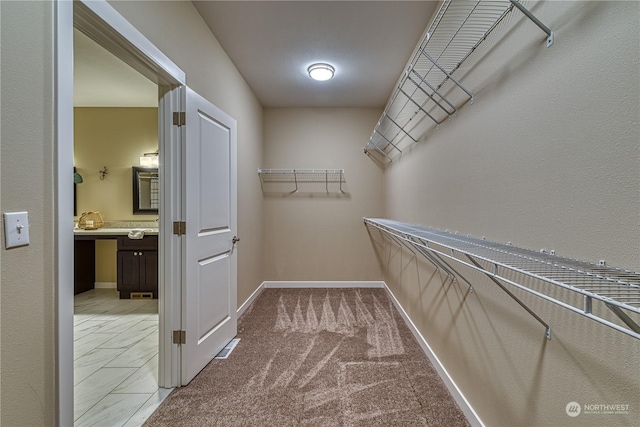 spacious closet with light carpet