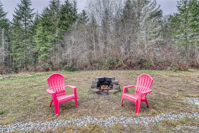 view of yard featuring a fire pit