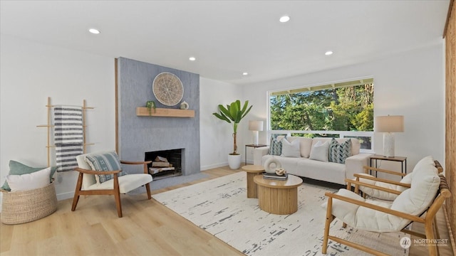 living room featuring a fireplace and light hardwood / wood-style floors