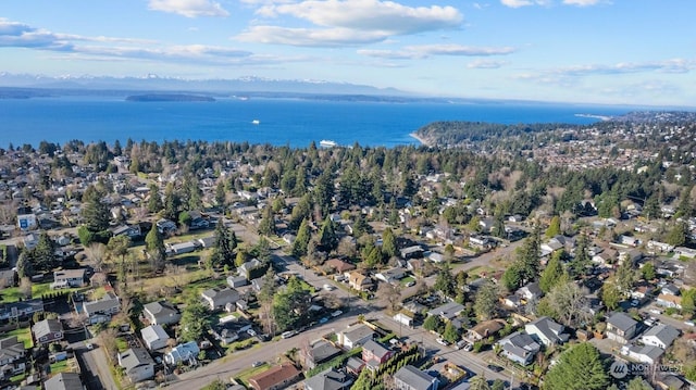 aerial view with a water and mountain view