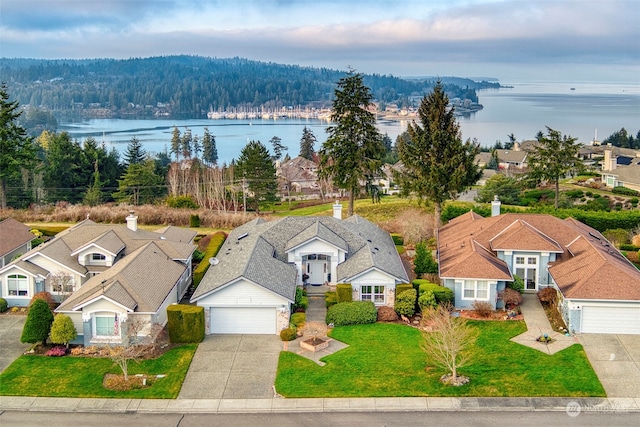 bird's eye view featuring a water view