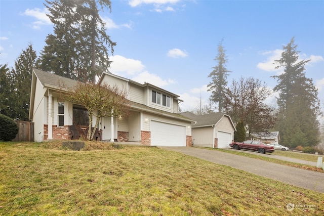 front of property featuring a garage, a porch, and a front lawn