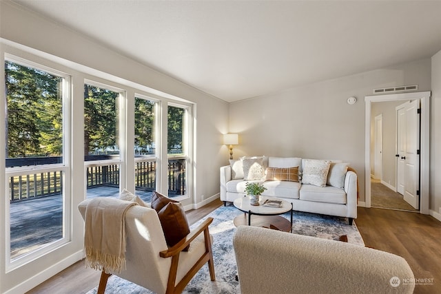 living room with light hardwood / wood-style floors