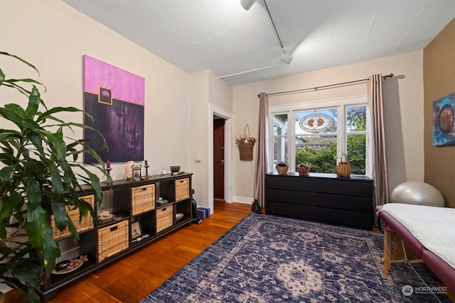 bedroom with wood-type flooring