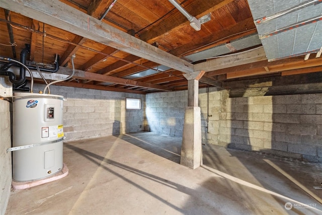 basement featuring water heater