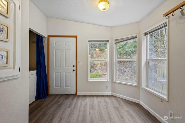 spare room with washer / clothes dryer and light hardwood / wood-style floors