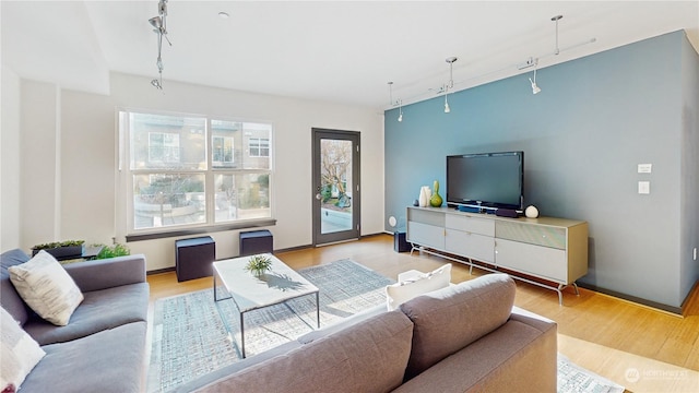 living room featuring light wood-type flooring