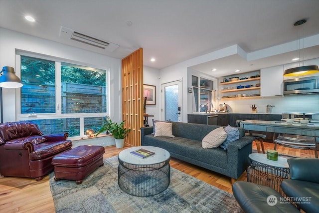 living room with light wood-type flooring