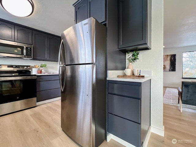 kitchen featuring stainless steel appliances and light wood-type flooring