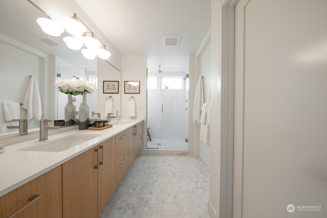 bathroom with vanity and walk in shower