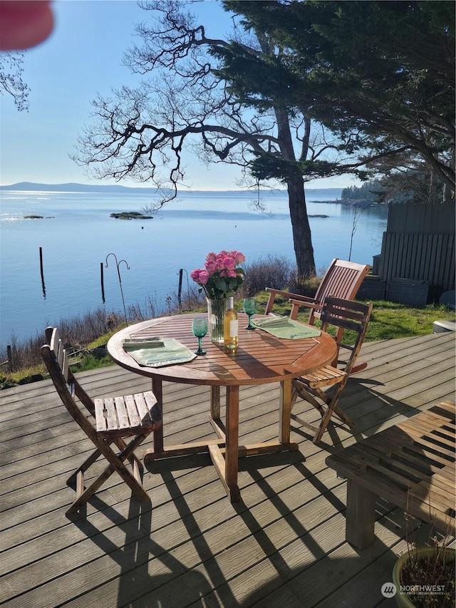 wooden terrace with a water view