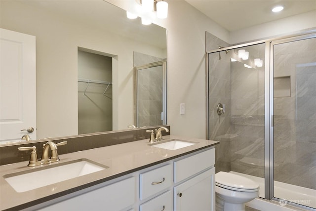 bathroom with vanity, toilet, and walk in shower