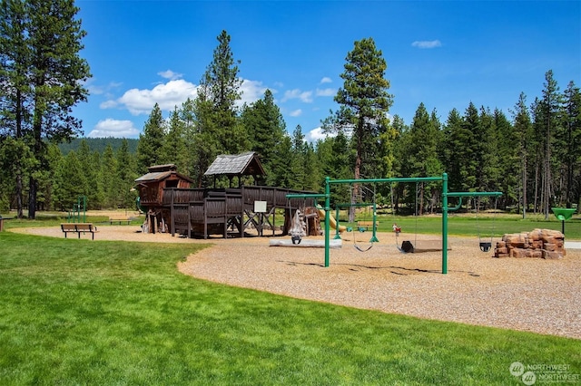 view of jungle gym with a yard