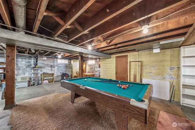 rec room with pool table and concrete floors