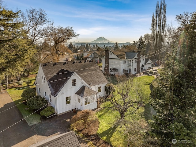 drone / aerial view with a mountain view