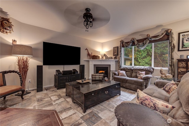 living room with ceiling fan