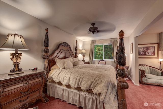 bedroom with carpet floors and ceiling fan