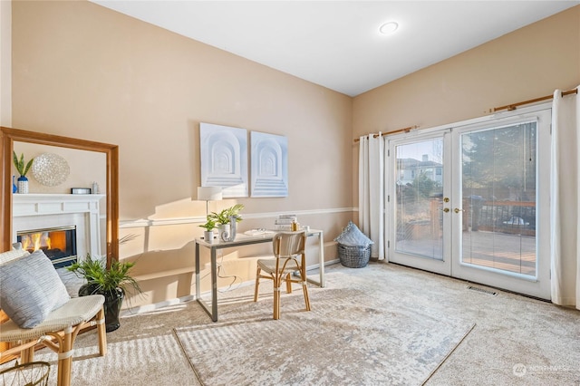 view of carpeted home office