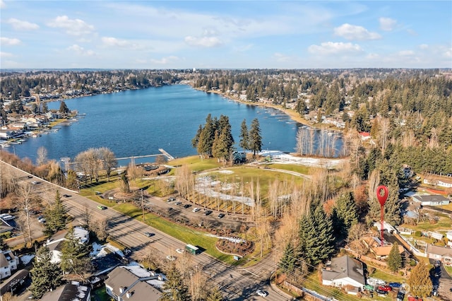 bird's eye view featuring a water view