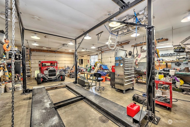 garage featuring a workshop area