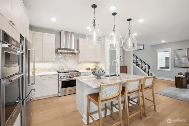 kitchen featuring white cabinetry, appliances with stainless steel finishes, sink, and wall chimney exhaust hood