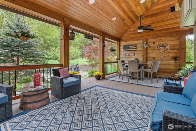 17341 Citori Pl NW, Poulsbo, WA 98370 - sunroom with ceiling fan, outdoor dining area, and lofted ceiling