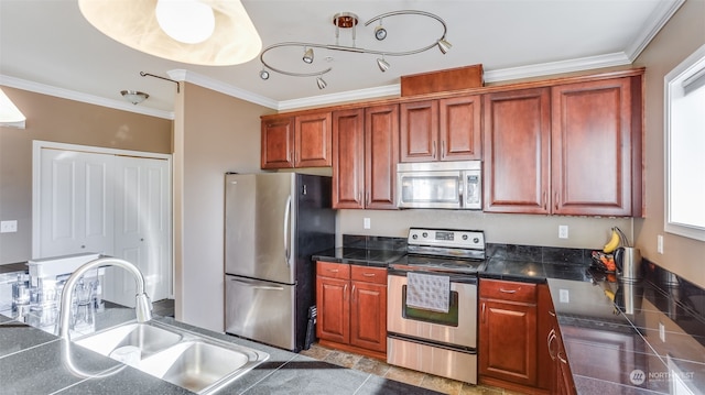 kitchen featuring sink, crown molding, and appliances with stainless steel finishes