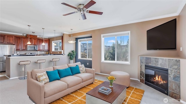 14915 38th Dr SE Unit Ii2049, Bothell, WA 98012 - living area with ceiling fan, light colored carpet, crown molding, and baseboards