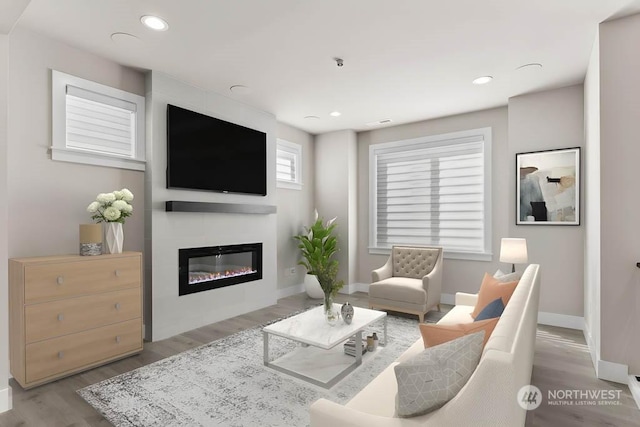 living room featuring light wood-type flooring