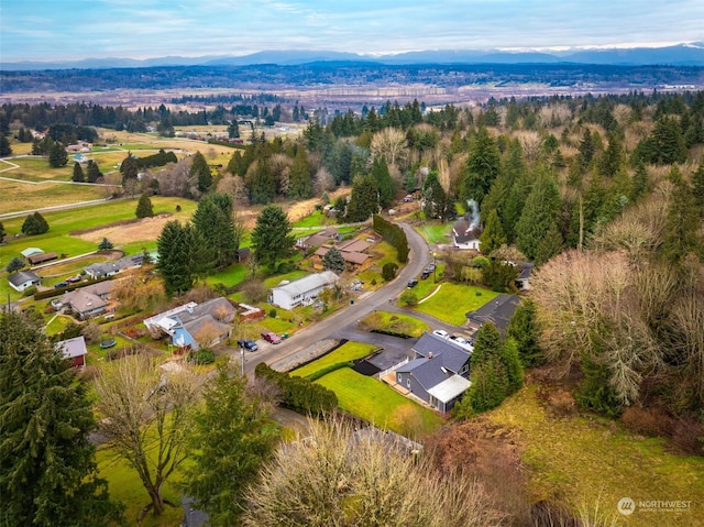 birds eye view of property with a mountain view