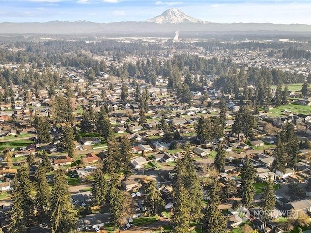 bird's eye view with a mountain view