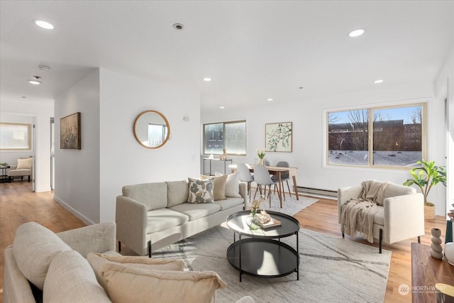 living room featuring light wood-type flooring