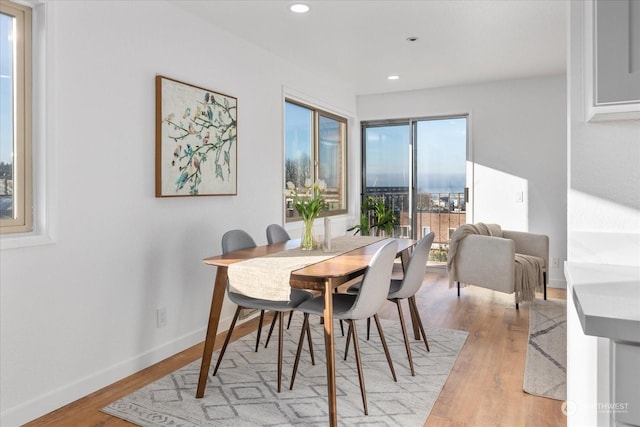 dining space featuring light hardwood / wood-style floors