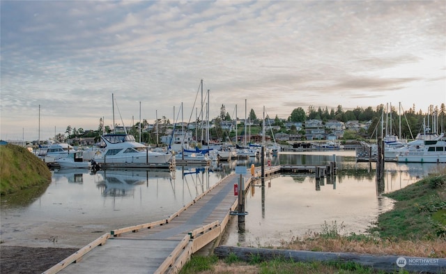 view of dock with a water view