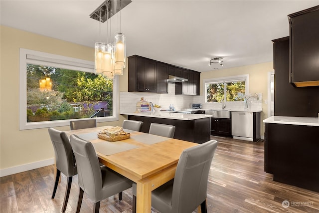 dining room featuring sink and dark hardwood / wood-style floors