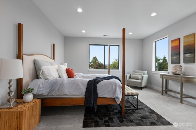 bedroom featuring multiple windows and carpet floors