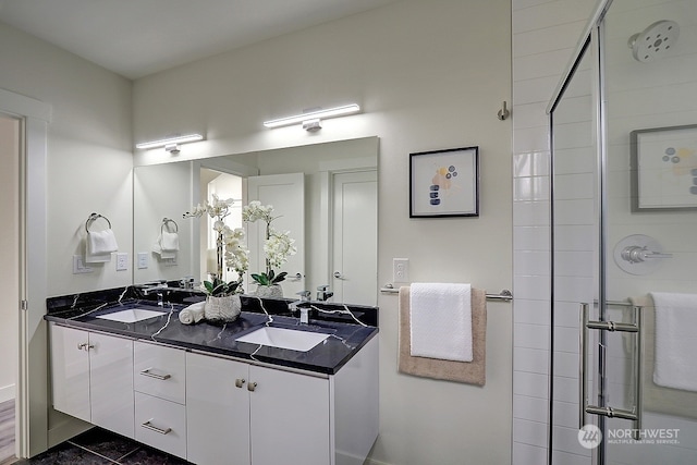 bathroom with vanity and walk in shower