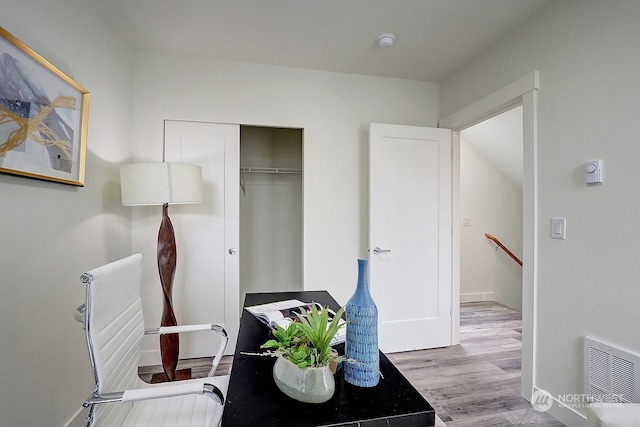 interior space with light hardwood / wood-style floors