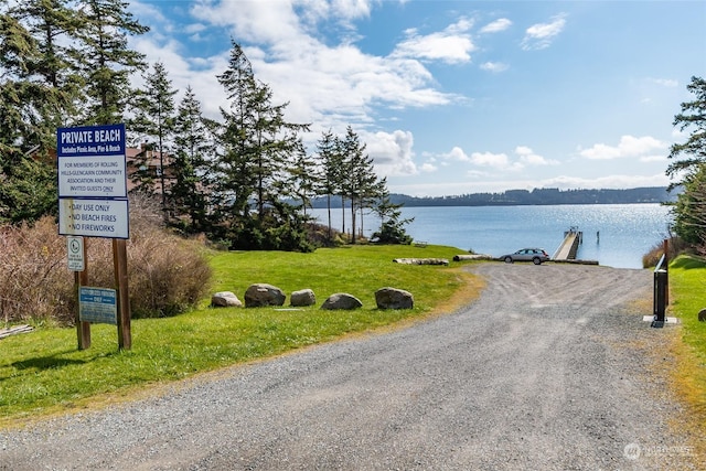 exterior space featuring a water view