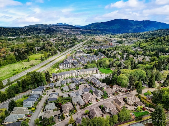 birds eye view of property with a residential view and a mountain view