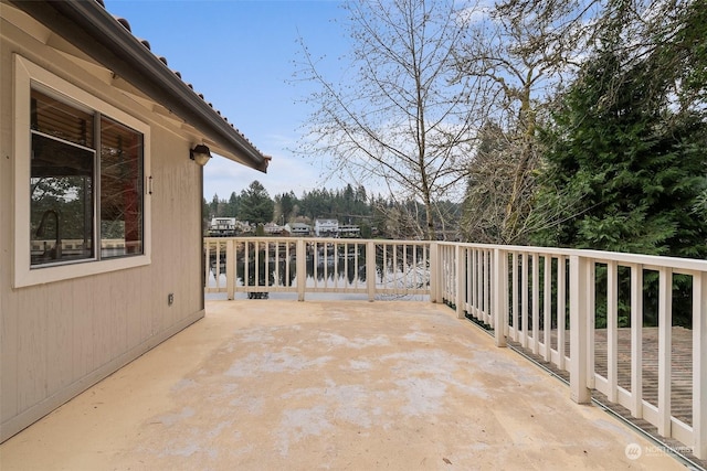 view of patio / terrace featuring a water view