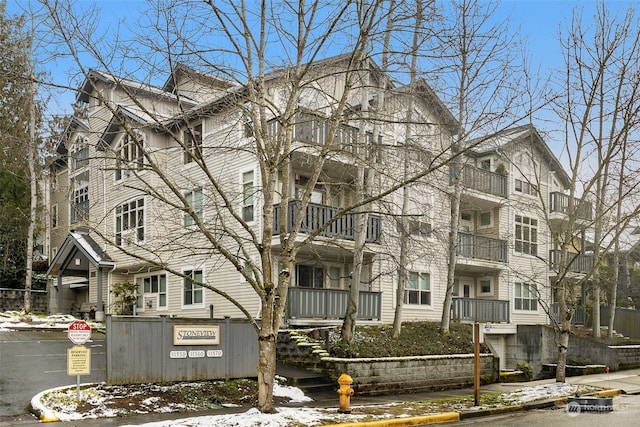 view of snow covered building